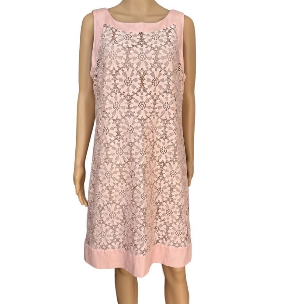 Jessica Howard Women's linen blend Sleeveless Circle Lace Shift dress size 14